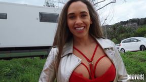 Beautiful chick with massive melons Briana Banderas jumps on a long boner