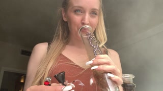SMOKING BLONDE IN BRACES SMILING ENJOYING MY BONG HITS AT HOME SMOKER FETISH SFW | ASHLYN GODDESS