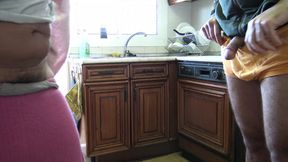 Stepson's hard kitchen fuck