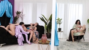 Exotic lesbians Marina Maya, Yasmina Khan and Aaliyah Yasin make love on the sofa