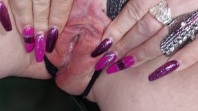 Horny Granny in Latex Fingers Hairy Pussy to Explosive Orgasm