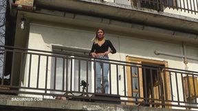 Mistress Olga and Natasa look at the scenery while stepping on the servant's tail mp4