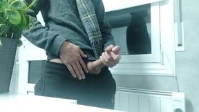 Big Cock Guy with His Scarf, He Is Cold and He Jerks off and Cums to Get Warm