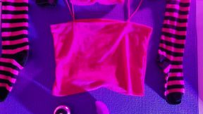 Pink Balaclava Mask Sissy Dyed Pubic Hair Play with a Vibrator