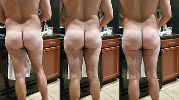 naked man showing ass while cooking