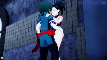 Mina Ashido and Momo Yaoyorozu and Izuku Midoriya intense sex. - My Hero Academia Hentai