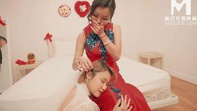 Traditional Chinese wedding ends with hardcore foursome sex