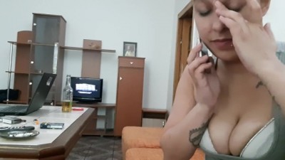 She Sucks her while she Talks to her BF on the Phone