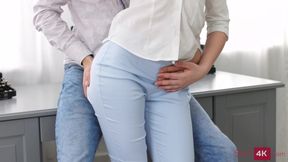 A brunette with a great ass rides a dick