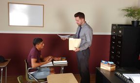 Classroom seduction for Billy Byron and Preston Steel