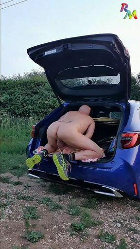 Got Horny, Stopped Car, Naked Walk, Wank at Rear of Car. Almost Caught!