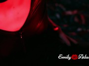 Second Skin -TS in leather catsuit high heels cinematic trailer artistic synthwave Emily Adaire red