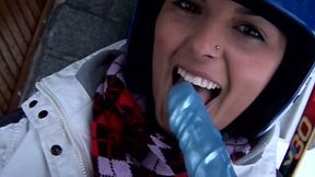 Astonishing busty snowboarder Ora wanna masturbate in the mountain hut