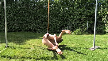 naked pathetic slave outdoor in penis cage tied up at my testcles