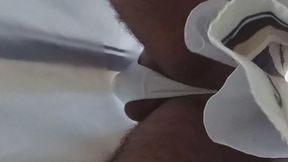 Married man makes trans woman ejaculate on the train.