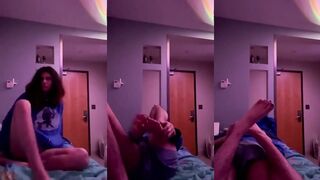 Violet Hornstar gets her beautiful feet rubbed while flaunting her big tits in dormitory