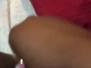 Pinky gets deep in ebony pussy