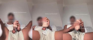 Gushing cum from a handsome Korean twink with a massive uncut dick