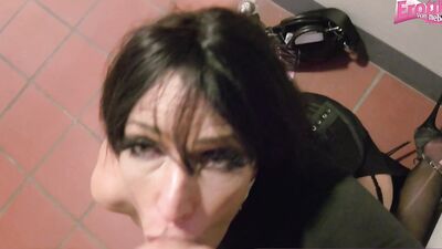 German MILF flashes in public for risky public sex in homemade POV video