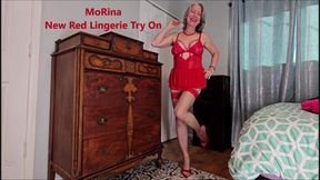 New Red Lingerie Try On - MoRina gfe lace stockings mules jewelry