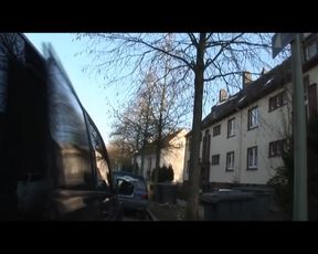 Sexy redhead German babe fucked in the moving car