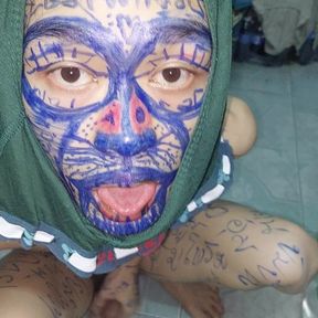 Clown5555Undress, Meiji pen cloth,, funny dance, ironic ink play.