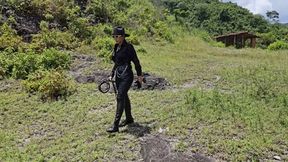 AFQ Outdoors bullwhipping by the Mistress in Black Goddess Milah