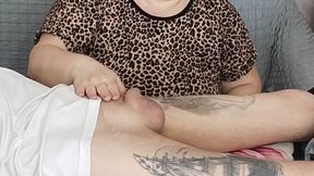 Mother-in-law jerks off and sucks my dick on the massage table and swallows cum