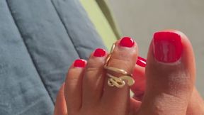 Goddess Toes in Gold – Toe Ring & Red Polish Tease