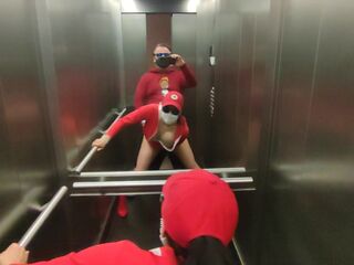 Very risky sex in a public elevator with hot neighbor Dada Deville