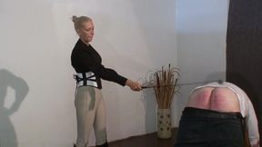 slave gets caned by strict blonde mistress