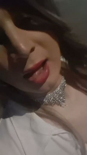 Lilly walks thru dark street