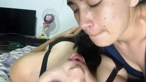 Again she sucks my huge tongue deeply