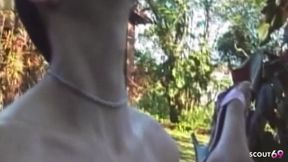 Blonde Kinky Shemale Agnes Fucked Anally Outdoors with a Condom