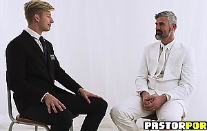 Bishop ties twink to a chair and makes him suck his rod