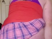 Mini skirt Sissy rides giant BBC dildo