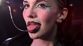 Goth girl deepthroats and drools