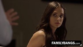 Stepdaughter's sweet and taboo romance with her old stepfather on the couch