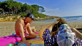 threesome on the beach with madness blowjob