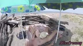 Shameless 18-year-old stepsis jerks off stepdad's cock at nude beach