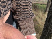 Licking own fresh warm pee from hand public