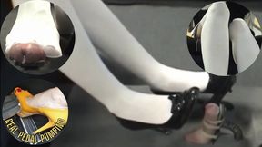 Gas Pedal Footjob Flooded By Hottie in White Tights