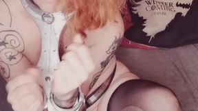 1 Minute Posture Collar & Steel Chastity Confinement: Broken Fishnets Focus