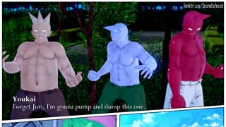 A triple dark skin lesbian treat with Ghislaine from Mushoku Tensei, BNHA's Mirko and Juri