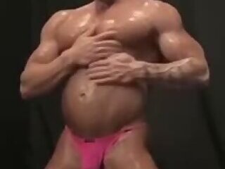 Hunky Guy Doing Pushups And Then Oiling Himself Up, Flexing, and Posing