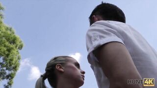 HUNT4K. Perfectly Shaved Pussy and Tight Ass get in Hands of Hunter