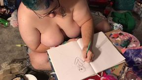 Hottopless mermaid gets drawn in steamy sketch
