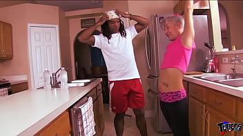 Athletic MILF gets rough fuck in the kitchen from her trainer&#039_s big black cock