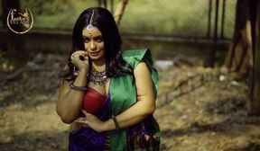 Nila in purple saree and red BRA