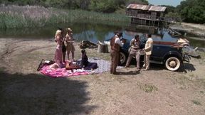 Hot meeting in vintage clothes in the countryside